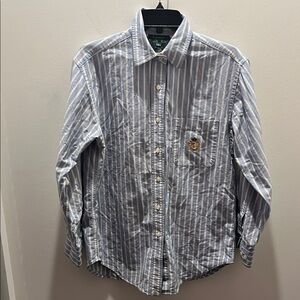 Lauren Ralph Lauren Blue and White Striped Button-Down Shirt